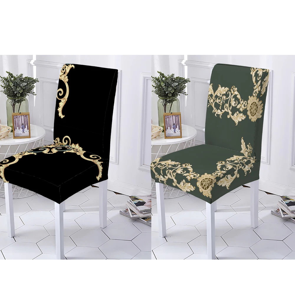 European Pattern Black Nordic P Stretch Chair Covers   Dinner Room Anti-Dirty Kitchen Seat Cover 1Pc High Living Spandex Chair S