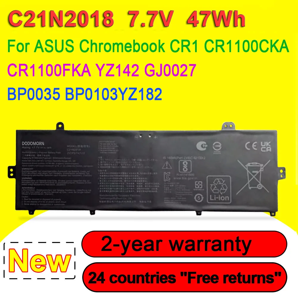 7.7V 47Wh C21N2018 Laptop Battery For ASUS Chromebook Flip CR1 CR1100CKA CR1100FKA YZ142 YZ142T YZ182 YZ182T BP0035 BP0103