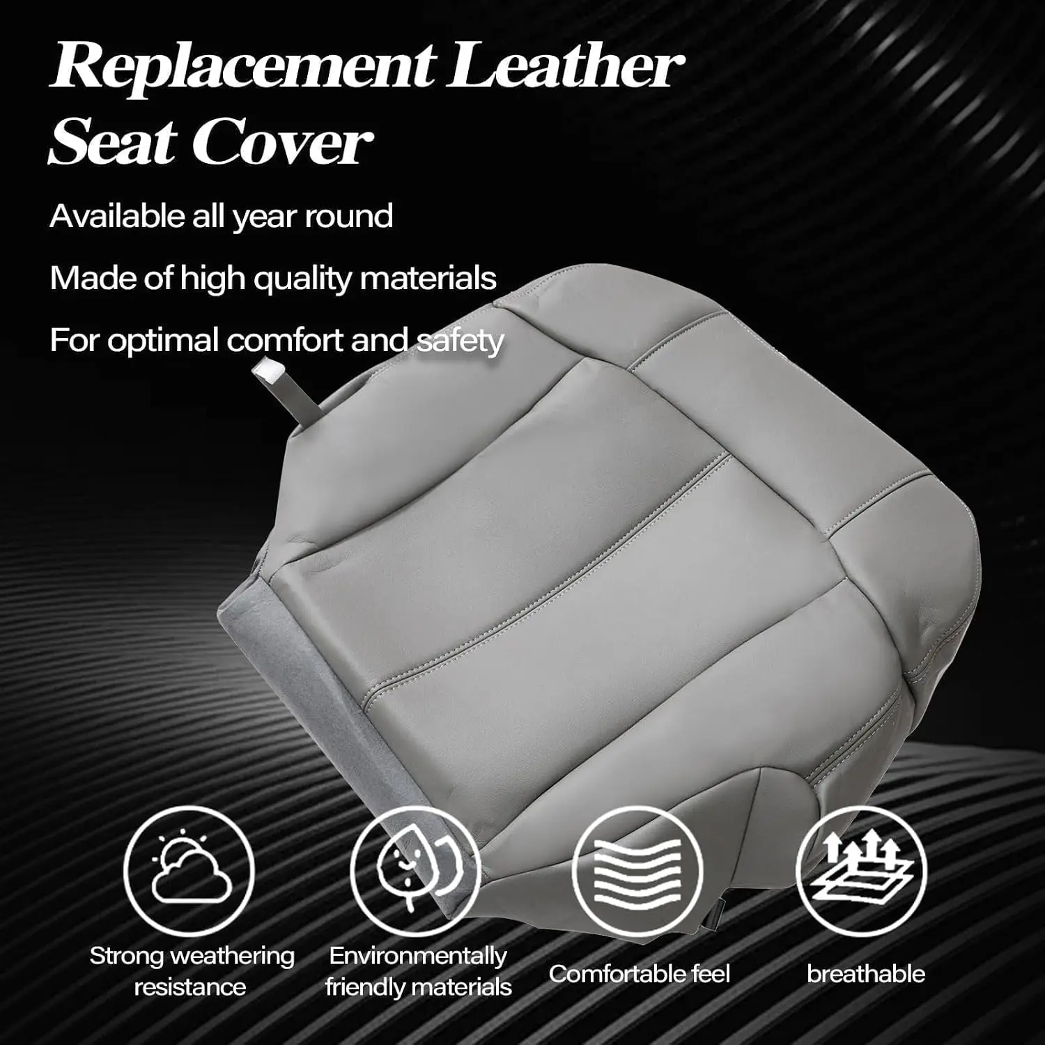 Front Driver & Passenger Replacement Leather Seat Cover Full Set (Bottom+Top+Armrest+Driver Foam) Gray #922 Compatible with Chev