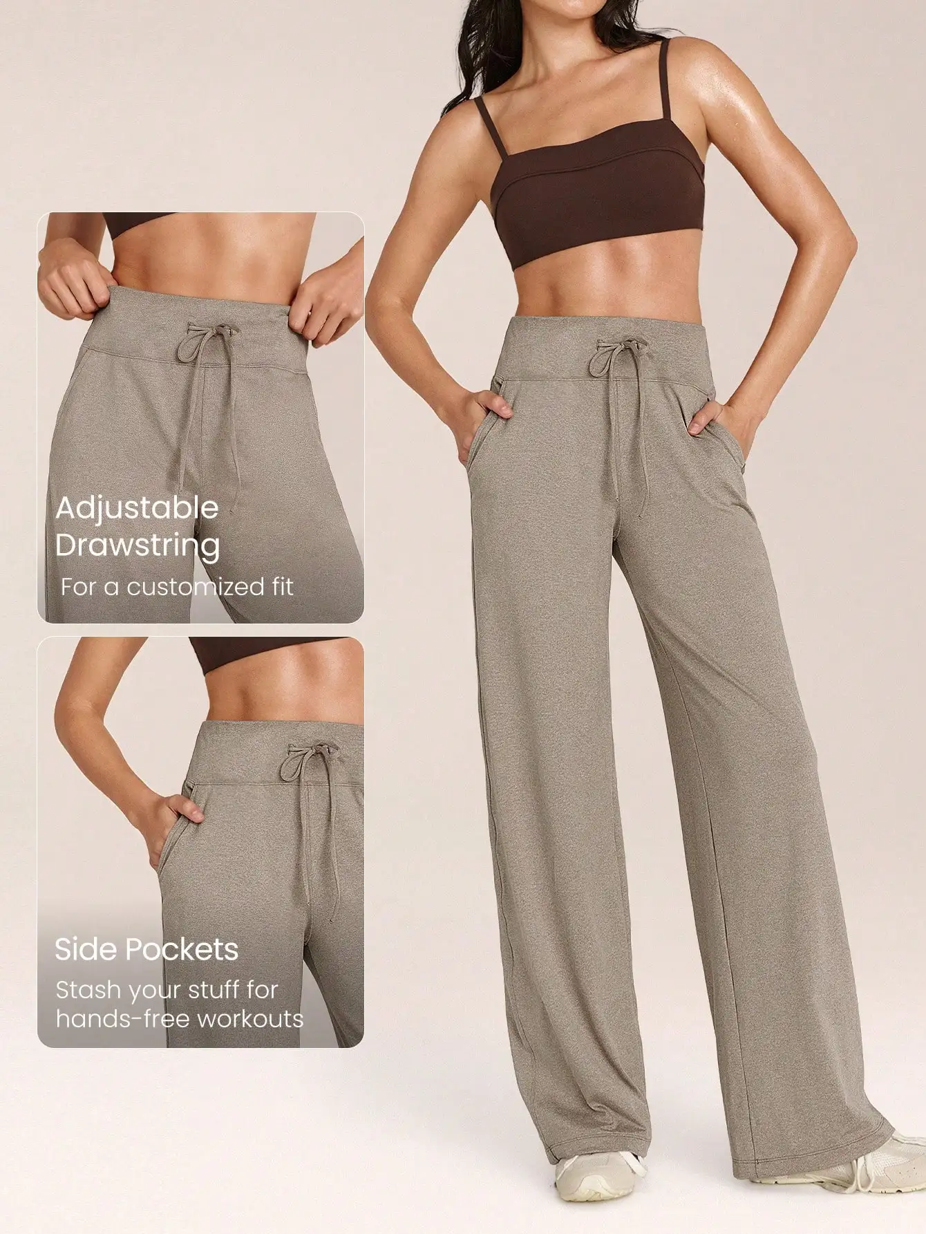 Stretchy Soft Lightweight Adjustable Drawstring Waist Side Pocket Relaxed Fit Joggers