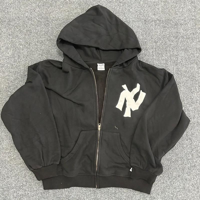 

Harajuku Men Hoodie Akimbo Zipper Fleece Loose Club Rap Y2K Women Hoody Casual Retro Hip Hop Casual Wear Sweatshirt