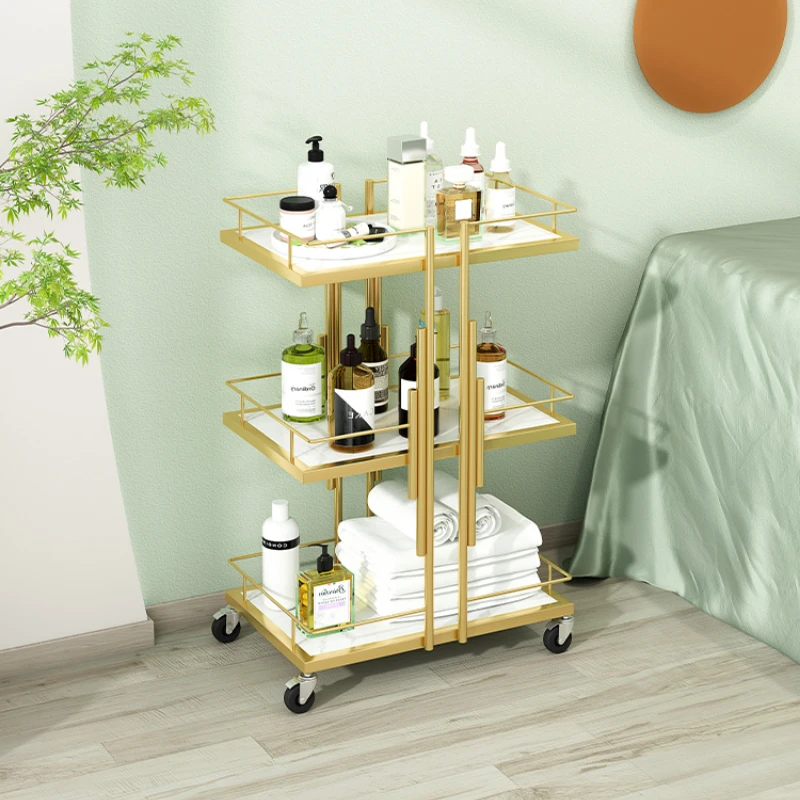 Luxury Iron Salon Trolley, Manicure Mobile Tools Cart, Modern Commercial Multi-Layer Storage, Beauty Furniture