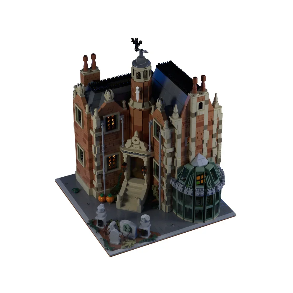 Gobricks MOC Modular Haunted Mansion Bricks Model Terror Halloween City House Street View Building Blcoks Toys Gift