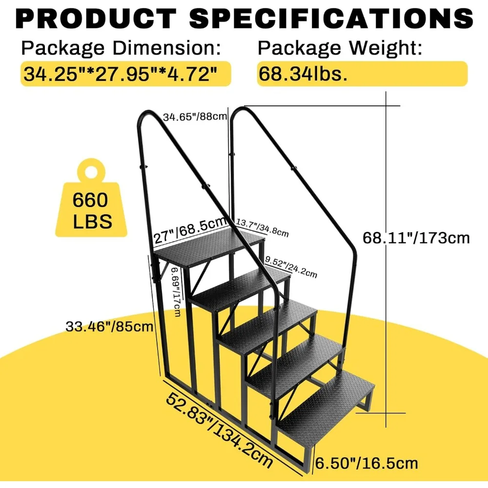 Outdoor 5-Step Hot Tub Ladder with RV-Grade Anti-Slip and Dual Handrails for Camping and Spa Access