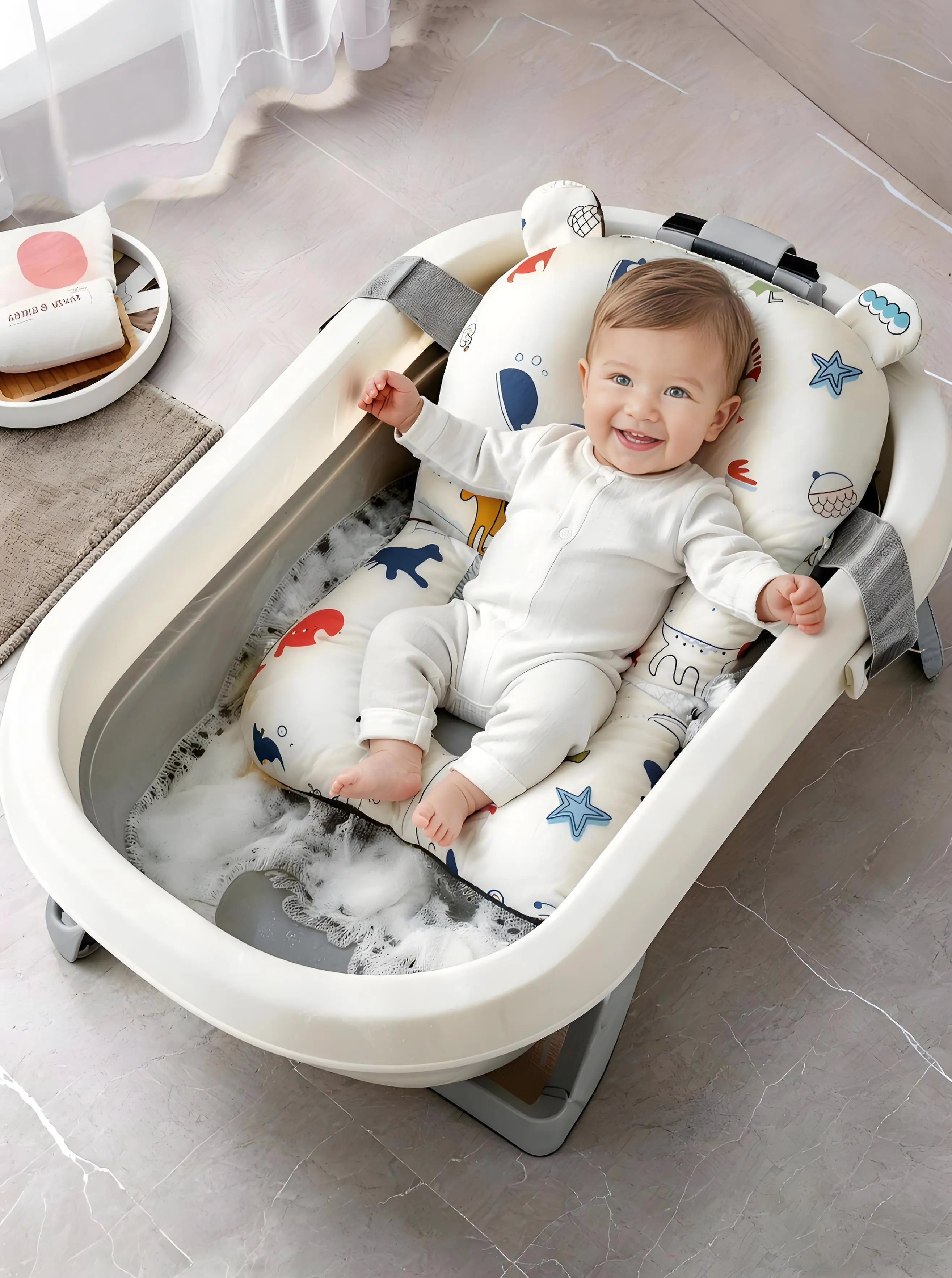 Baby Bath Support Mat, 3D Breathable Mesh Newborn Bath Mat, Soft Quick-Dry Non-Slip Baby Bath Tub Cushion, Suitable for Baby Bathing