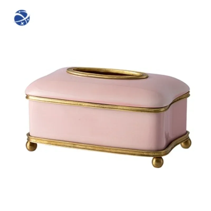 

Yyhc2022 Newest Designs Fashion Antique Luxury Brass Ceramic Tissue Box Holder For Home Office Clubhouse Hotel Table Decorations