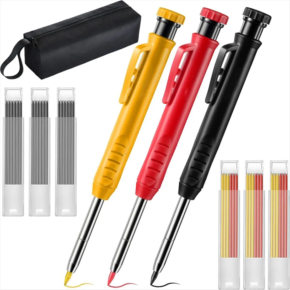 AT16 Mechanical Carpenter Pencils Set with Canvas Case, Deep Hole Marker Construction Pencils for Architect Woodworking