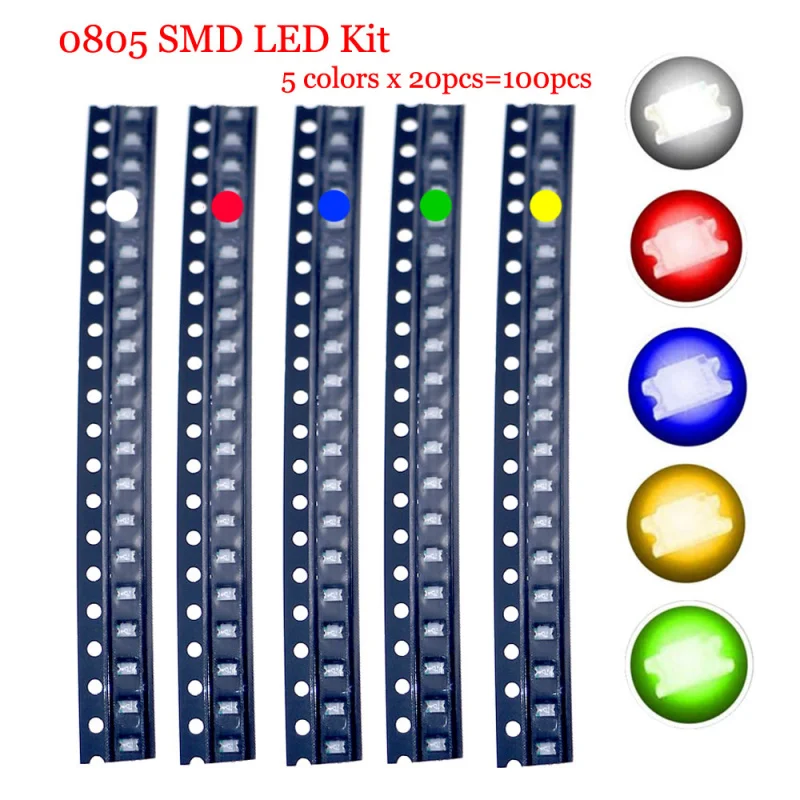 100szt 0805/2012 SMD LED Emitting Diode Kit Lamp Chip Light Beads Warm White Red Green Blue Yellow Orange UV Pink DIY pack