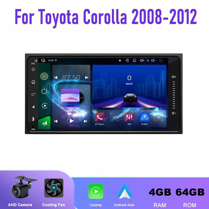 トヨタ カローラ 2008-2012用 7インチ ヘッドユニット カーラジオ ステレオ ワイヤレスCarPlay Apple Android Auto対応  バックカメラ GPSナビ BT 64GB