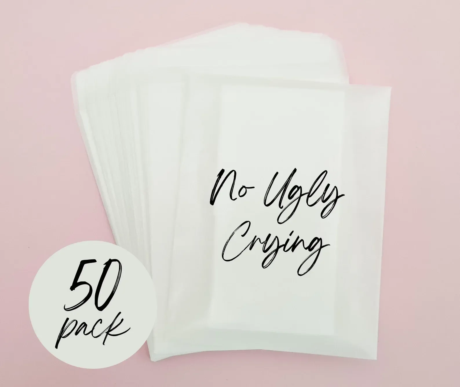 x50 For Your Happy Tears Wedding Tissues Packets 100% Biodegradable Glassine Bags - 50 pack - Wedding Supplies