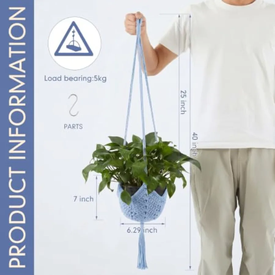 1 Pack Boho Macrame Plant Hanger, Large Hanging Planter Plant Holder Pot Hanger Hanging Basket Wall Planters, Plants Lover Gift
