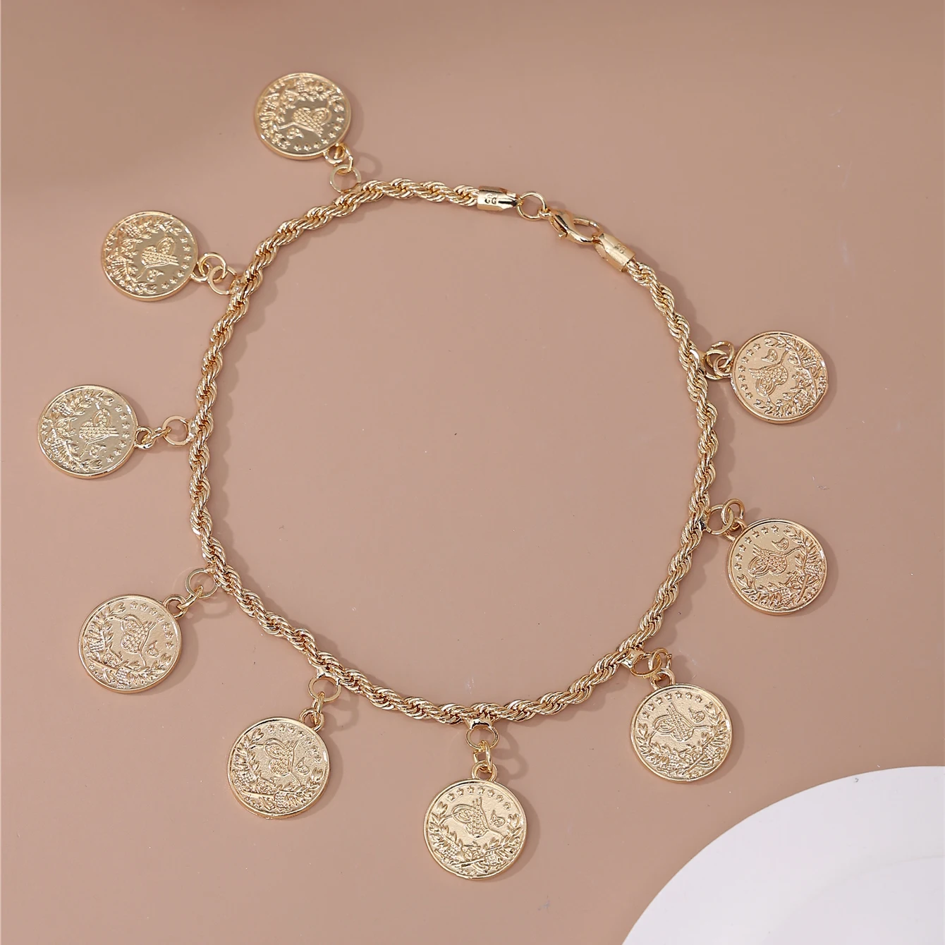 Classic Vintage Style Necklace Bracelet Dual Purpose Jewelry Round Coin Design