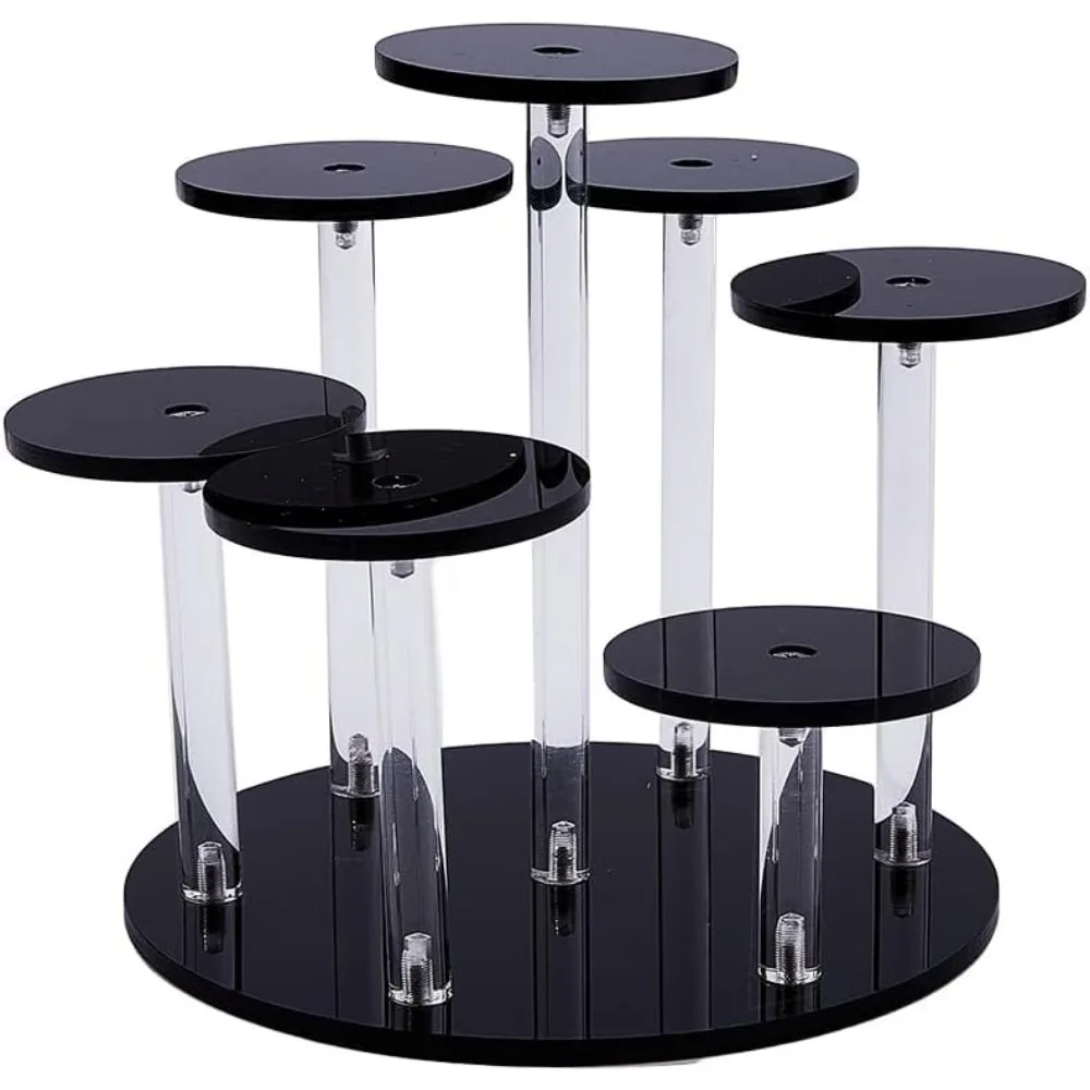 7-Tier Round Acrylic Display Stand Figure Stand Collectibles Organizer Holder Black Layered Display Stand for Collectibles Dolls