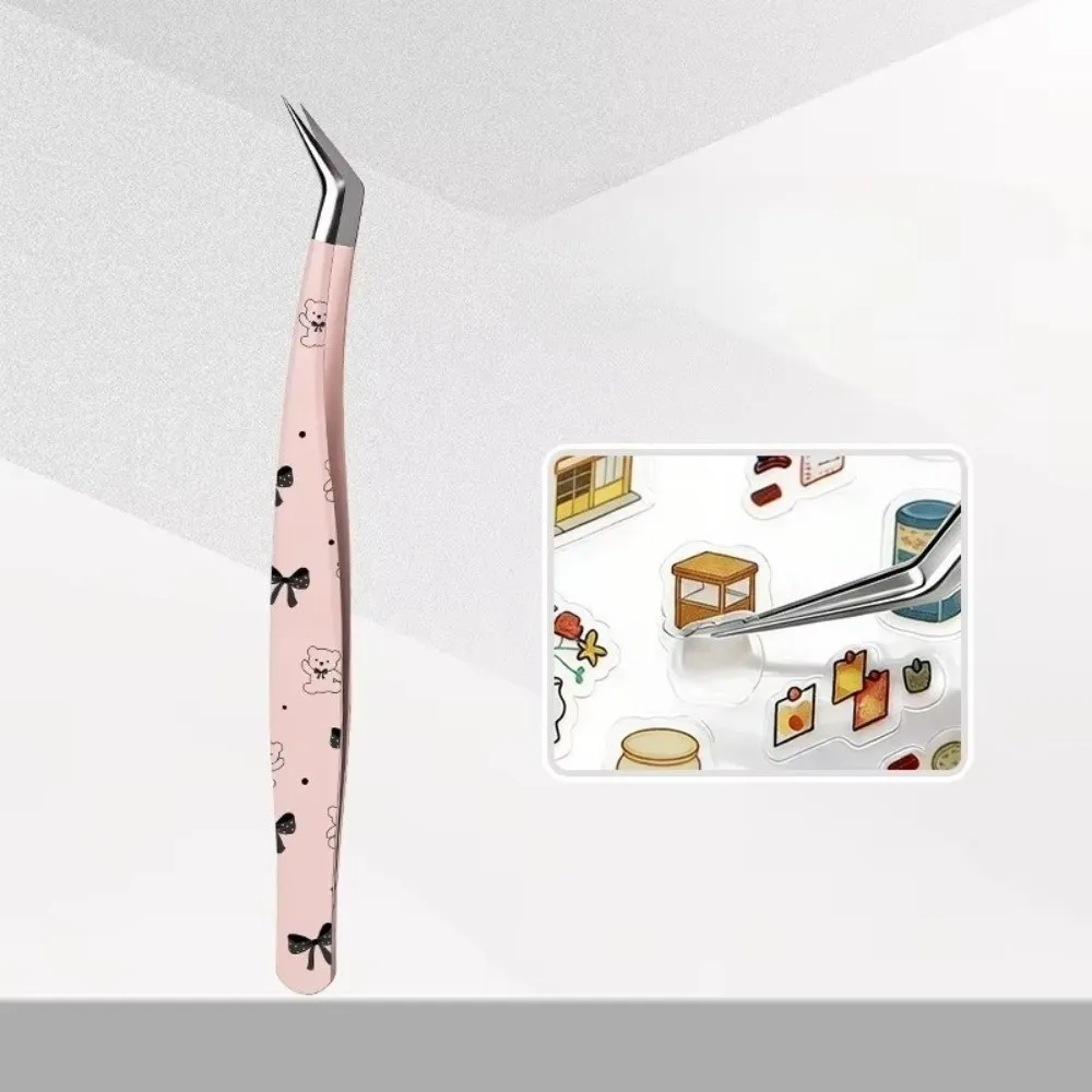Edelstahl Gebogene Pinzette Antistatisch Cartoon-Design Falsche Wimpern Pinzette Hochpräzise Wimpernverlängerungs-Pinzette