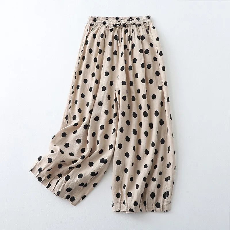 

Women Casual Harem Pants New Arrival 2024 Summer Korean Style Polka Dot Elastic Waist Loose Female Ankle-length Pants B3672