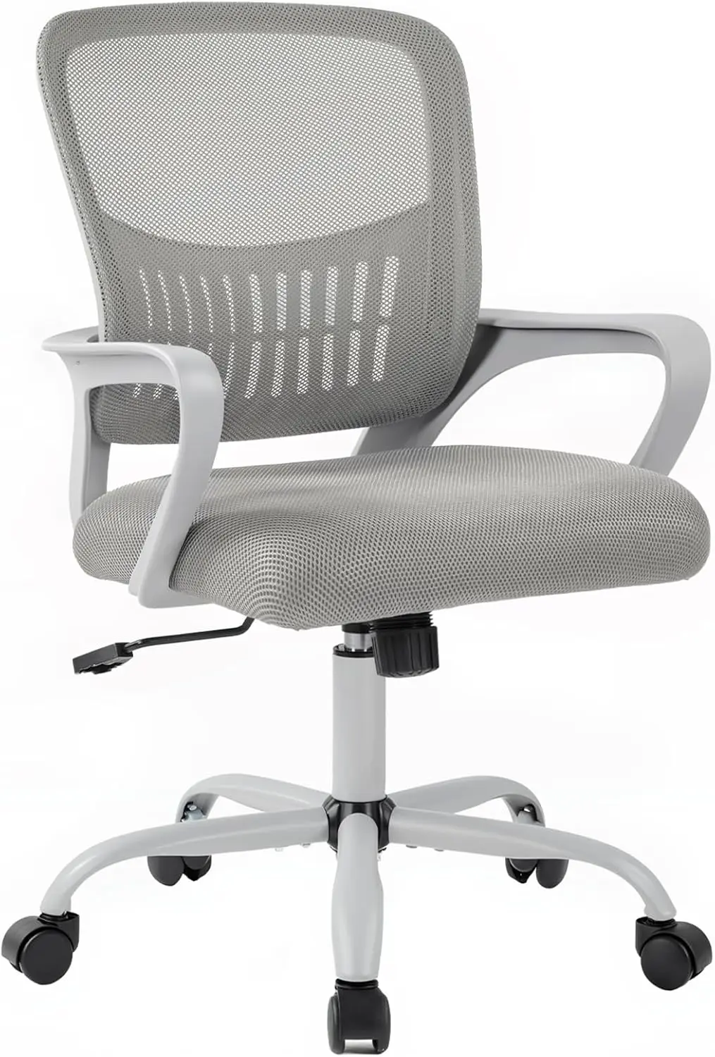 

Ergonomic Mid Back Office Chair with Lumbar Support, Height Adjustable, 360° Swivel, Rocking Mode, Grey for Adults