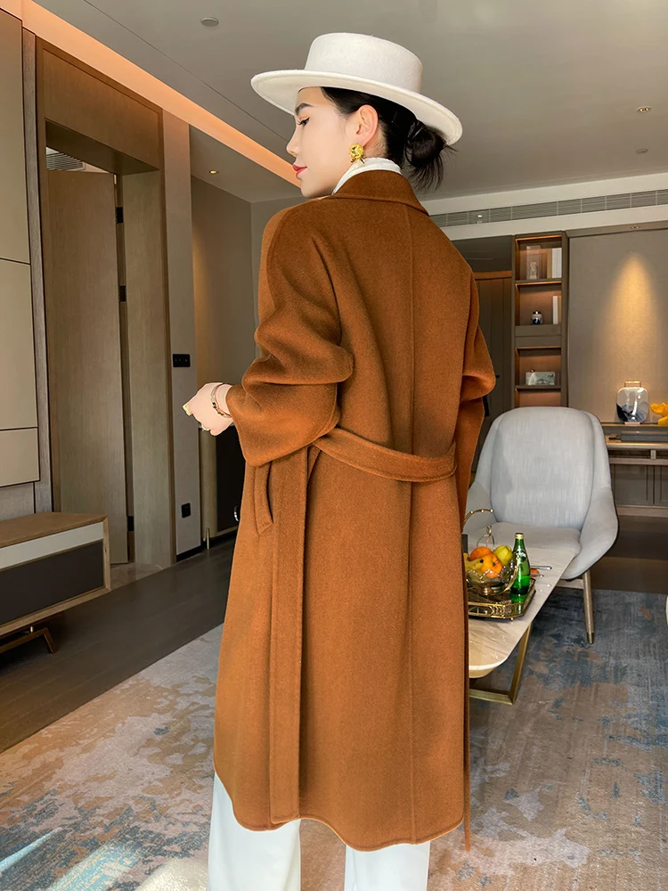 High-End Wool Overcoat Fashionable Trendy Coat Women's Long Double-Breasted Double-Sided Woolen Windbreaker Loose Comfortable