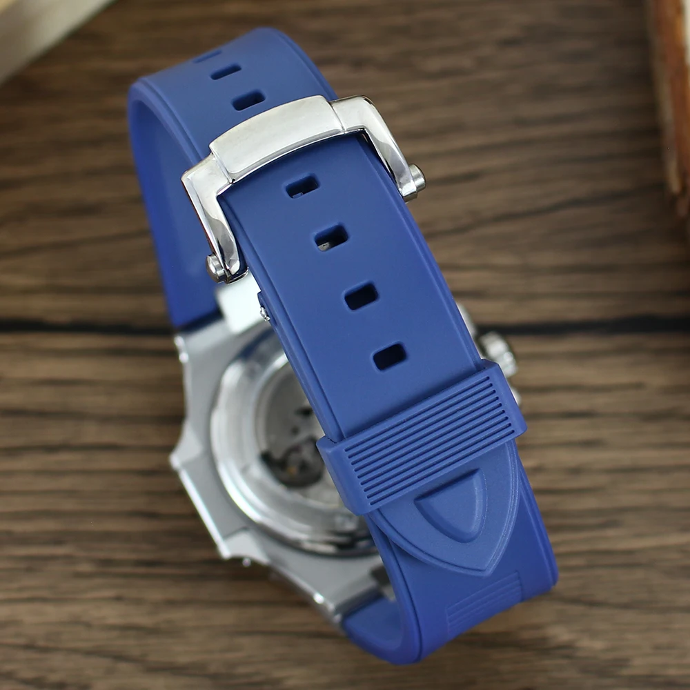 NH35 Movement Assembled Watch Modified Nautilus Model 316L Stainless Steel Case Rubber Strap Luminous Dial