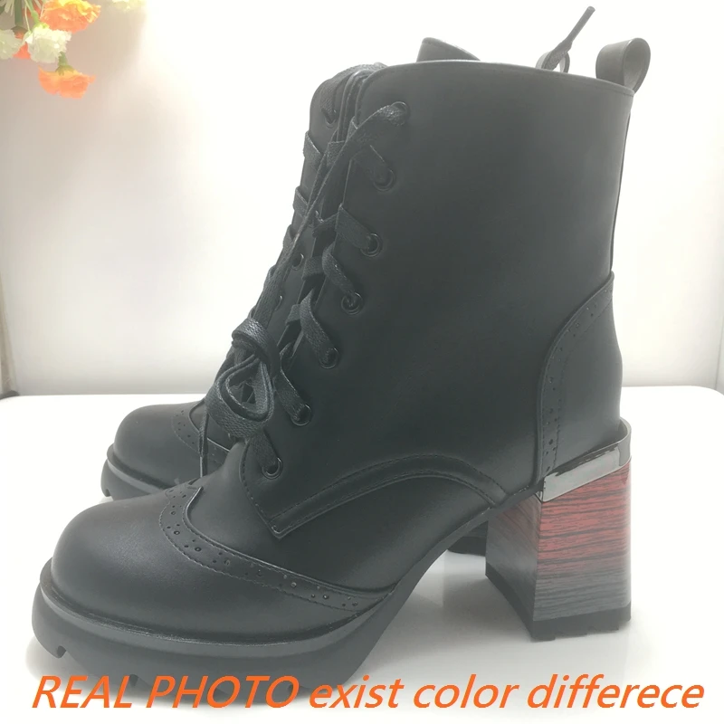 REAVE CAT Ladies Booties Round Toe High Block Heels 9cm Lace Up Platform 2.5cm Concise 43 44 Party Female Shoes S4562