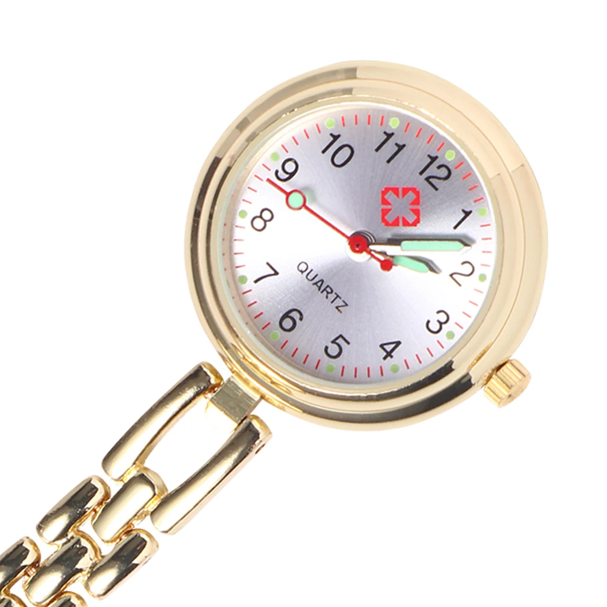 

Golden Alloy Chest Watch Luminous Dial Easy Read Night Use Safety Pin Closure for Nurse Doctor Medical Staff Gift