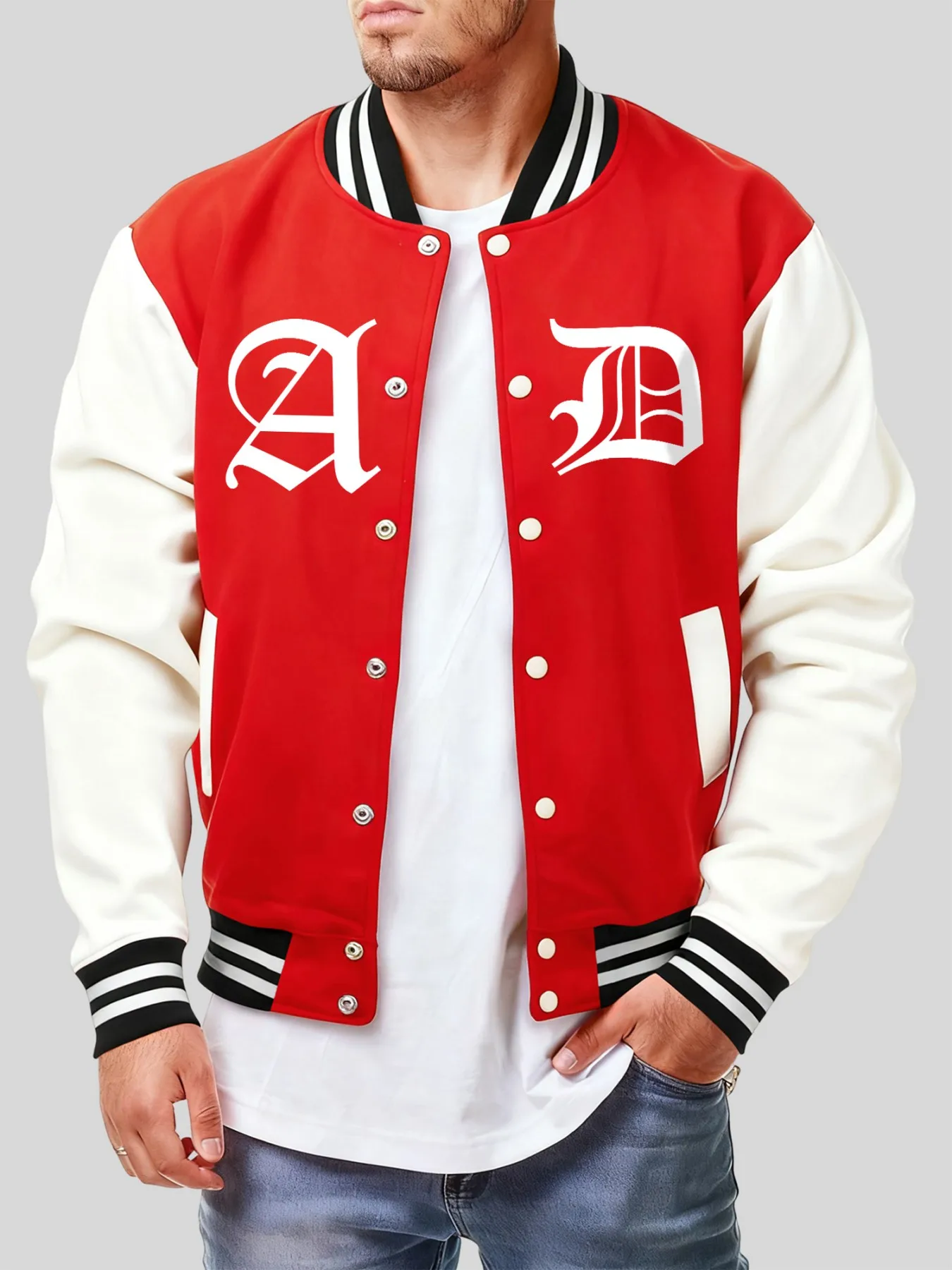 

Креативный бейсбольный трикотаж с буквенным принтом A и D, мужская модная флисовая одежда, повседневная куртка с карманами, осенние уличные куртки в стиле хип-хоп