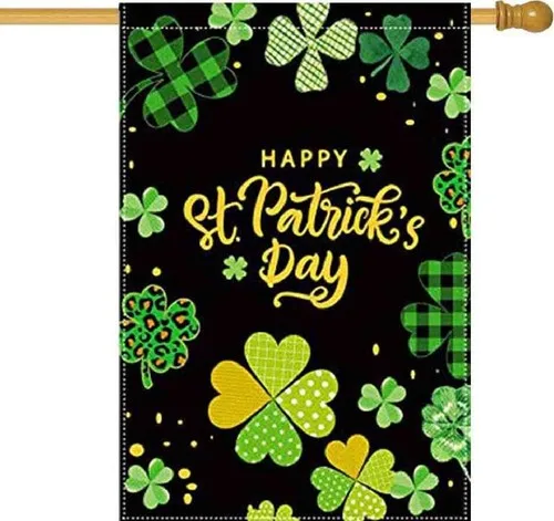 Happy St Patricks Day House Flag 28 x 40 Inch Lucky Shamrock Clovers Decorati... AAV hhz