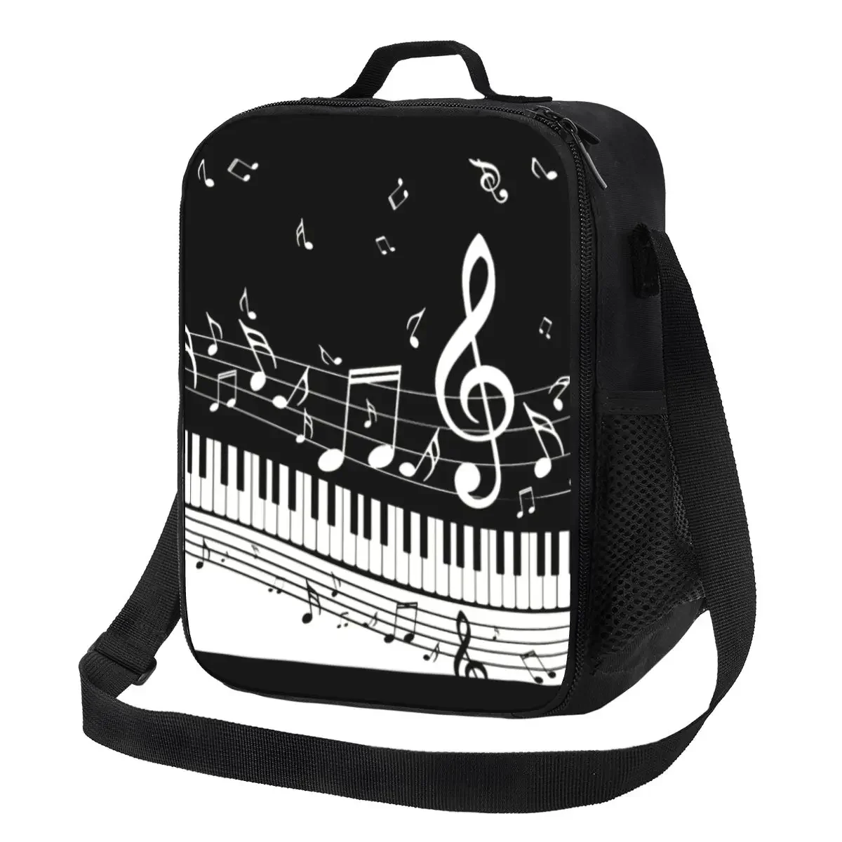 Bolsa de almuerzo con aislamiento de Piano y nota musical para mujeres y niños, enfriador reutilizable, caja Bento térmica para el trabajo y la escuela