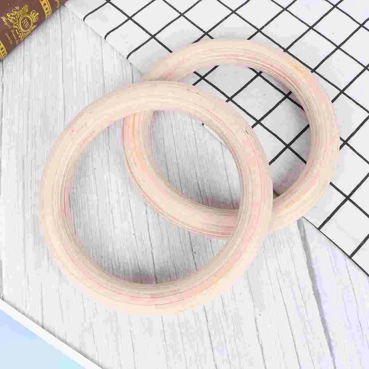 1 Pair Wooden Adult Gymnastic Ring Children Fitness Rings with PP Rope for Full Body Strength Bodyweight Training