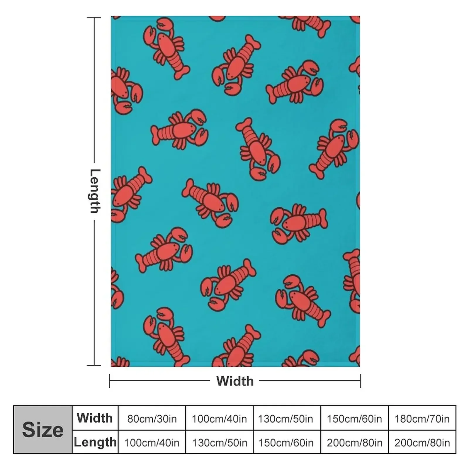 New Lobsters Pattern on Turquoise Blue Throw Blanket