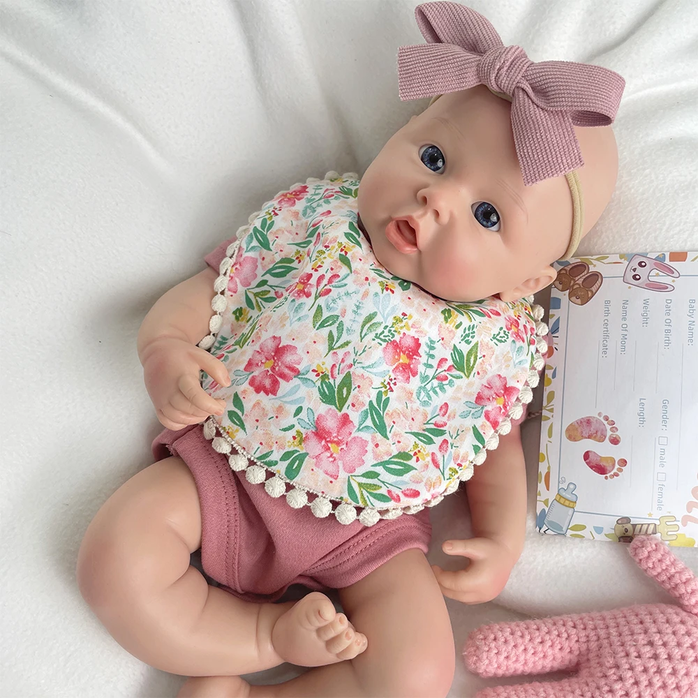 

Chubby Flexible Handmade Silicone Reborn Baby Girl 18Inch Visible Veins Weighted Newborn Doll for Collector Christmas Gift Toys