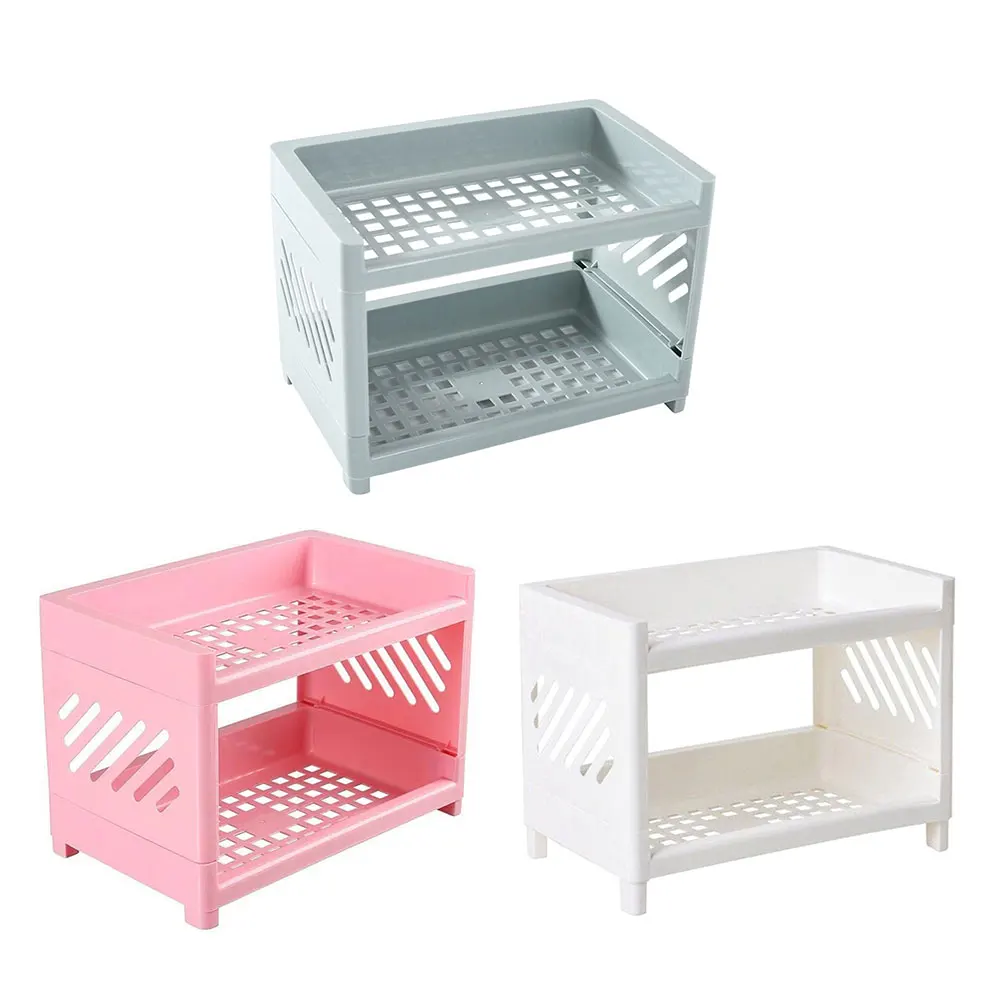 Desktop Rack Cosmetic Stationery Storage Holder 2 Tier Multifunctional Plastic Shelf Makeup Organizer for Office Kitchen