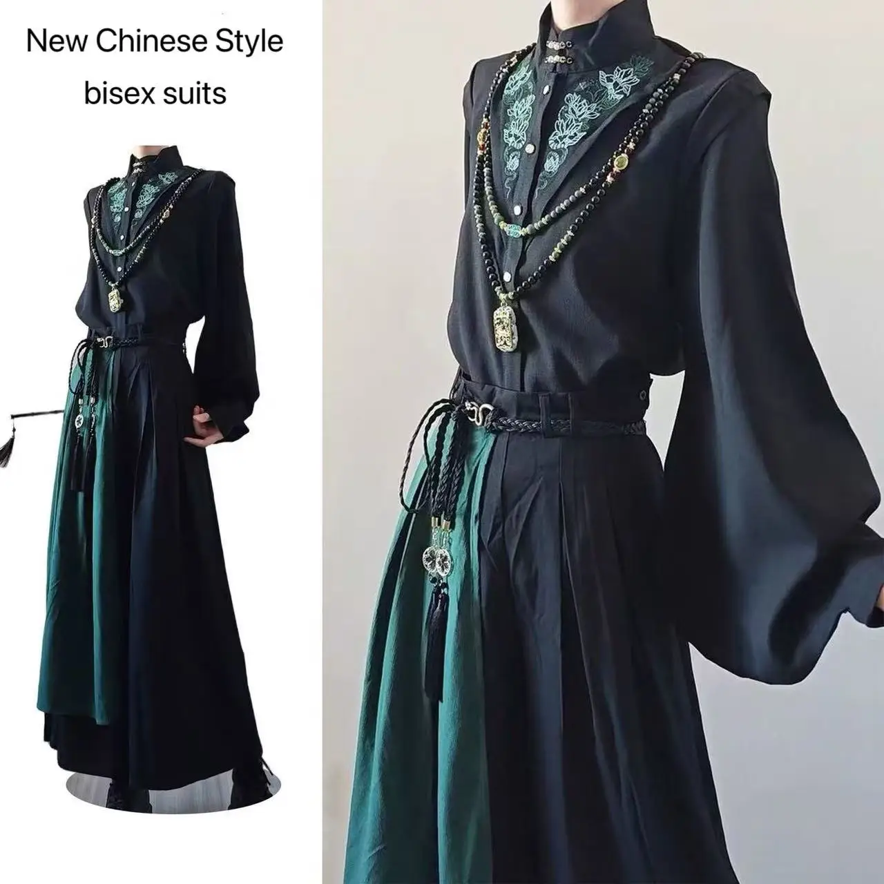 Nuevo Conjunto de Trajes Bisexuales de Estilo Chino para Hombre y Mujer, Tops y Pantalones Negros con Bordado, Conjunto de Moda Urbana Y2K, Ropa de Carnaval COS