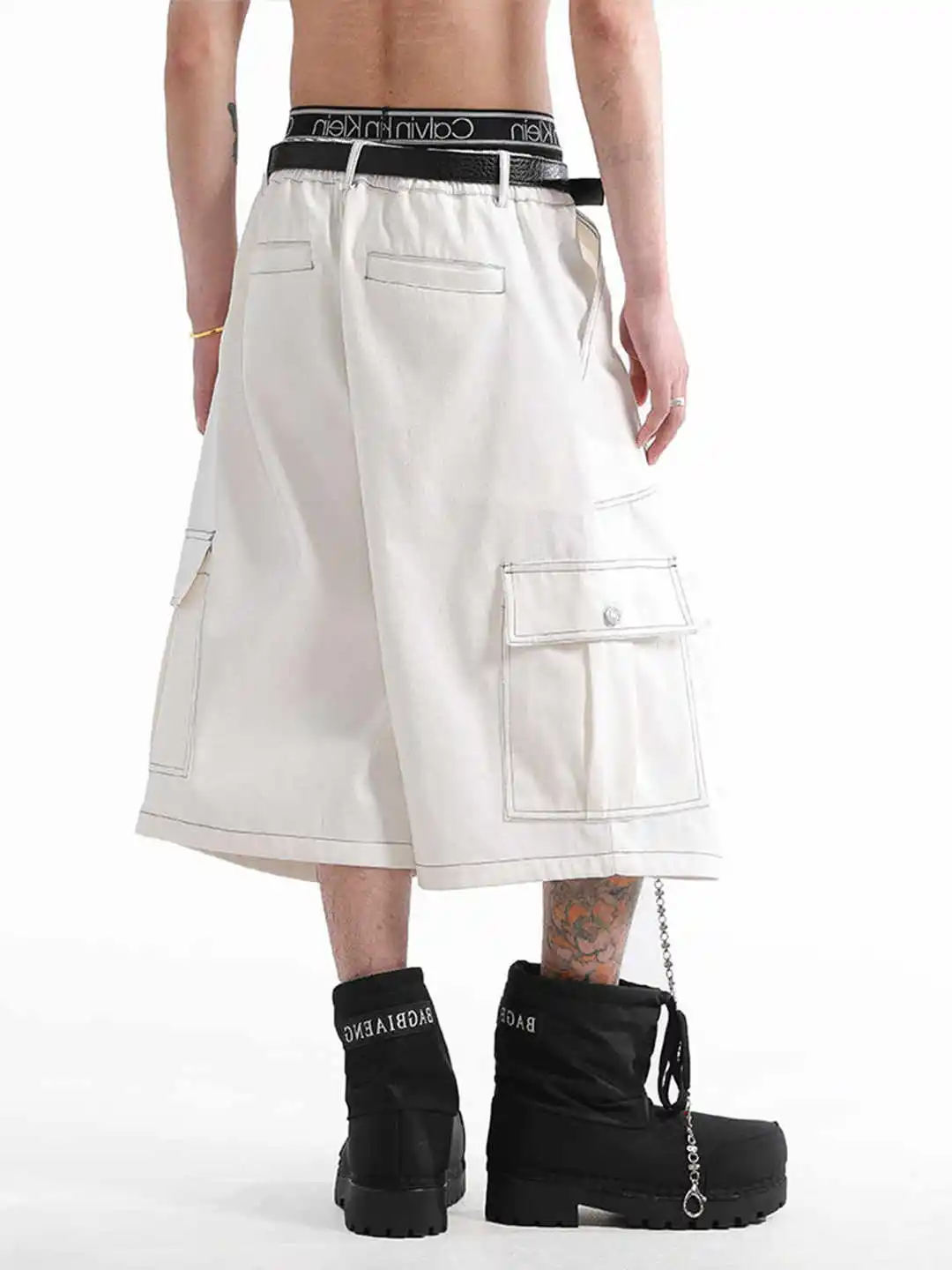 Dames witte Y2k cargobroek Harajuku kuitlengte broek Japanse jaren 2000 stijl Vintage vriendje stijl oversize broek kleding