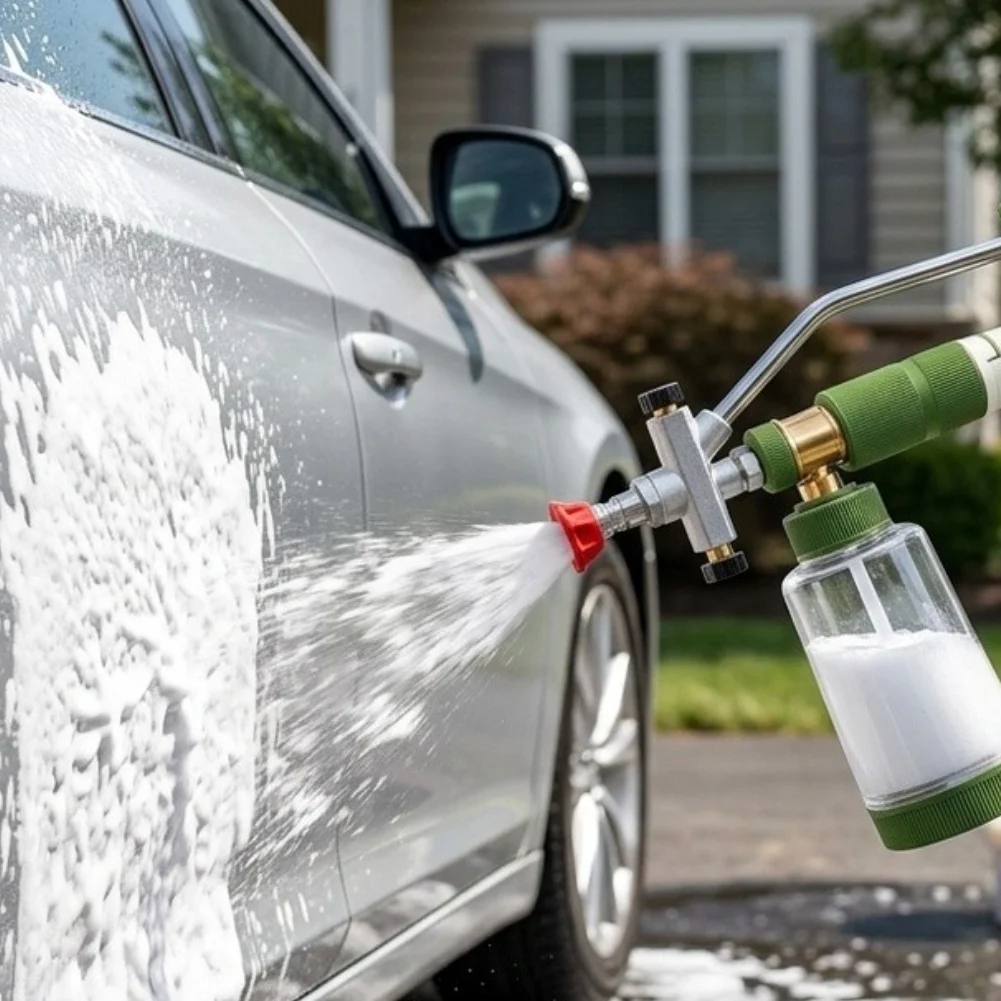 Adjustable Foam Sprayer for Pressure Washers with Matcha Green Body Quick Connect Dual Valve and 5 Nozzle Angles