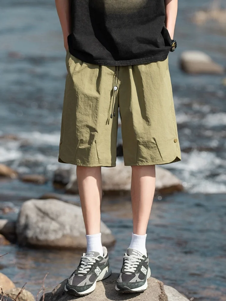 

Мужские летние тонкие повседневные брюки-капри свободного кроя больших размеров, прямые, быстросохнущие, модные, трендовые, брендовые, для отдыха