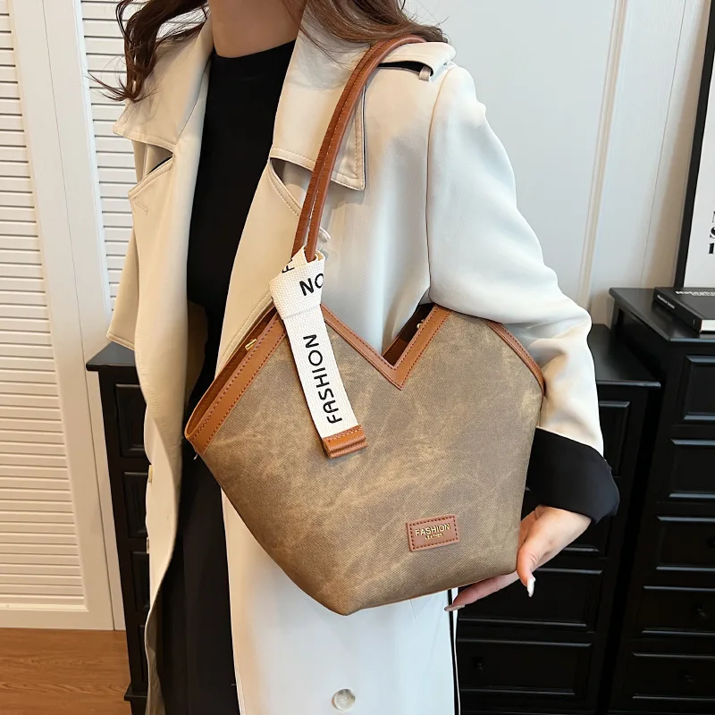 Korean Style Big Bag 2023 Autumn and Winter New Women's Bag Casual All-match Canvas Bag Commuter Shoulder Bag Student Tote Bag