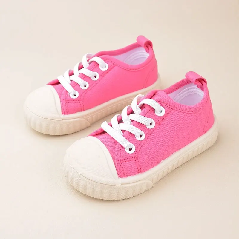 Spring Little Girls Lovely Pink Canvas Outdoor Flat Sneakers Toddlers Daily Anti-kick Fashion Walking Shoes EK9S90