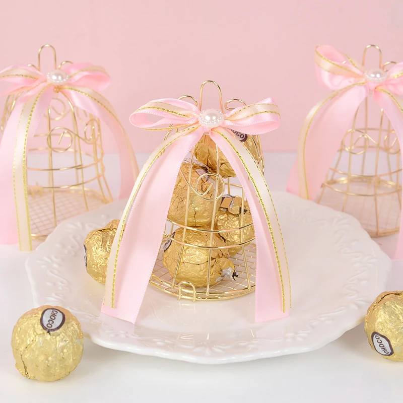 1/5Pcs Mariage Mini Métal Or Cage À Oiseaux Boîtes À Bonbons Faveurs de Douche De Bébé Boîte Cadeau pour les Invités Fournitures de Décoration de Fête D'anniversaire