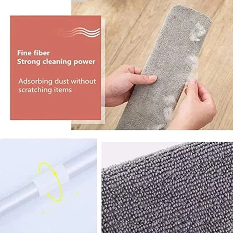 1pcs Set Washable Under-Bed Dust Cleaner with 1/2 Replacement Cloths Extendable Gap Dusting Brush Durable Floor Dusting Brush