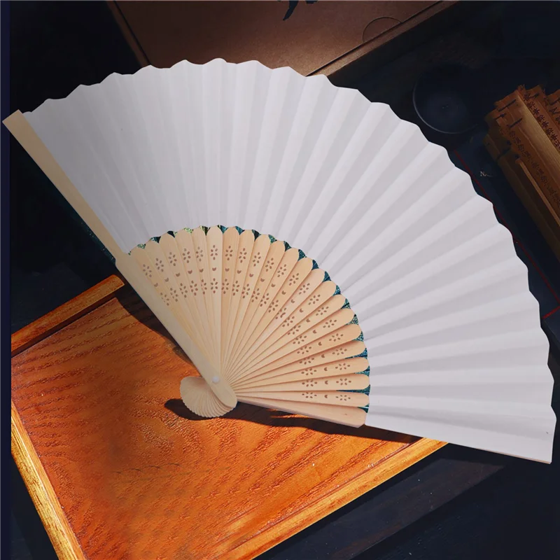 Promotion!250 Pcs/Lot White Folding Elegant Paper Hand Fan Wedding Party Favors 21Cm(White)