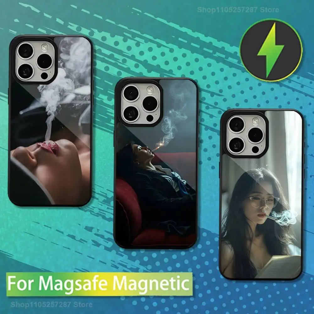 

Atmosphere Woman Smoke Case For iPhone Mini,13,Max,17,14,Plus,12,11,15,Pro,16,For Magsafe,Magnetic Wireless Charging