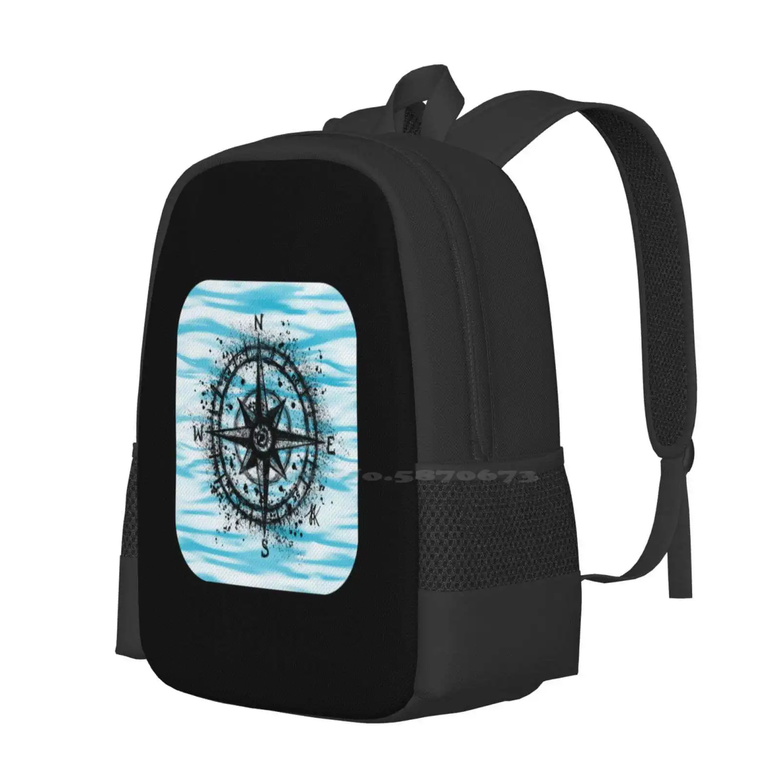 Compass Hg Black Hot Sale Schoolbag Backpack Fashion Bags Compass Directions Cardinal Points Waves North East South West Blue