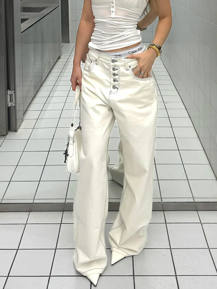 

Американские джинсы свободного кроя с множеством пуговиц в стиле High Street для женщин, весенние, в стиле Spicy Girl, широкие брюки в пол, для ленивого образа