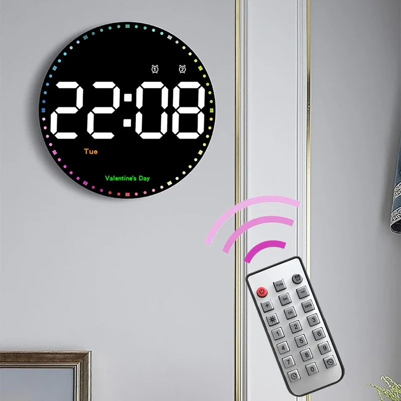 Digital Electronic Clock With calendar Large Display Wall Hanging Clock Home Deco LED Clock Smart dazzling Color Watch