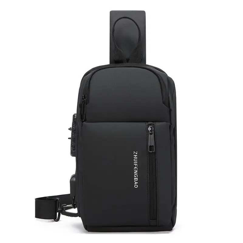 Black Gray Waterproof Sling Chest Bag Oxford USB Charging Crossbody Shoulder Backpack Large Capacity Outdoor Casual For Men