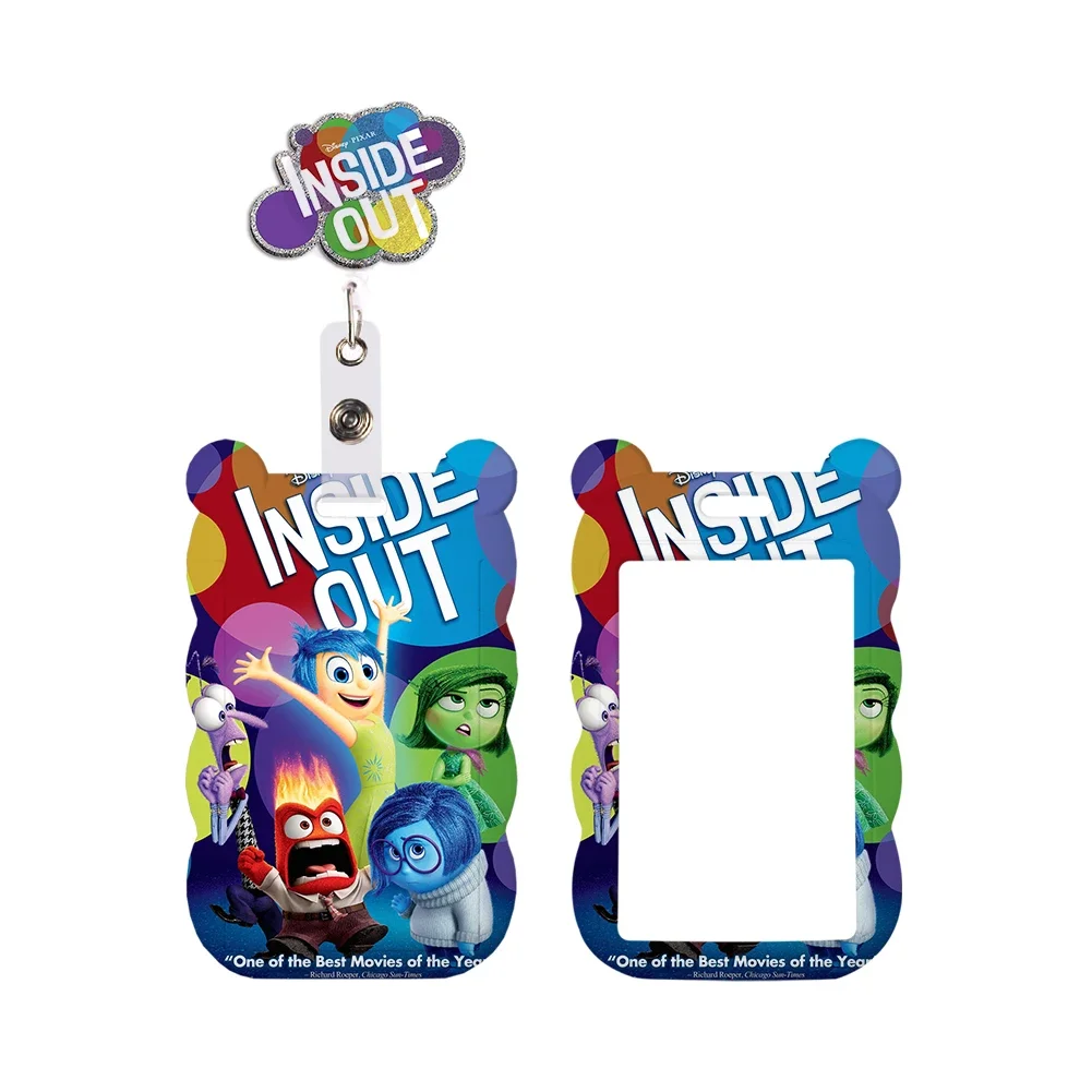 Disney Inside Out 2 Glitter Badge Holder Id Card School Card Reel Clip Pass Hang Rope Lanyard For Girls Accessories