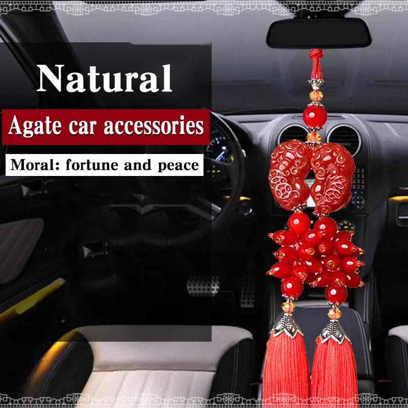 Natural agate Car Accessorie mythical wild animal Blessing Pendant Auto Rearview Mirror Ornaments Birthday Gift Auto Decoraction