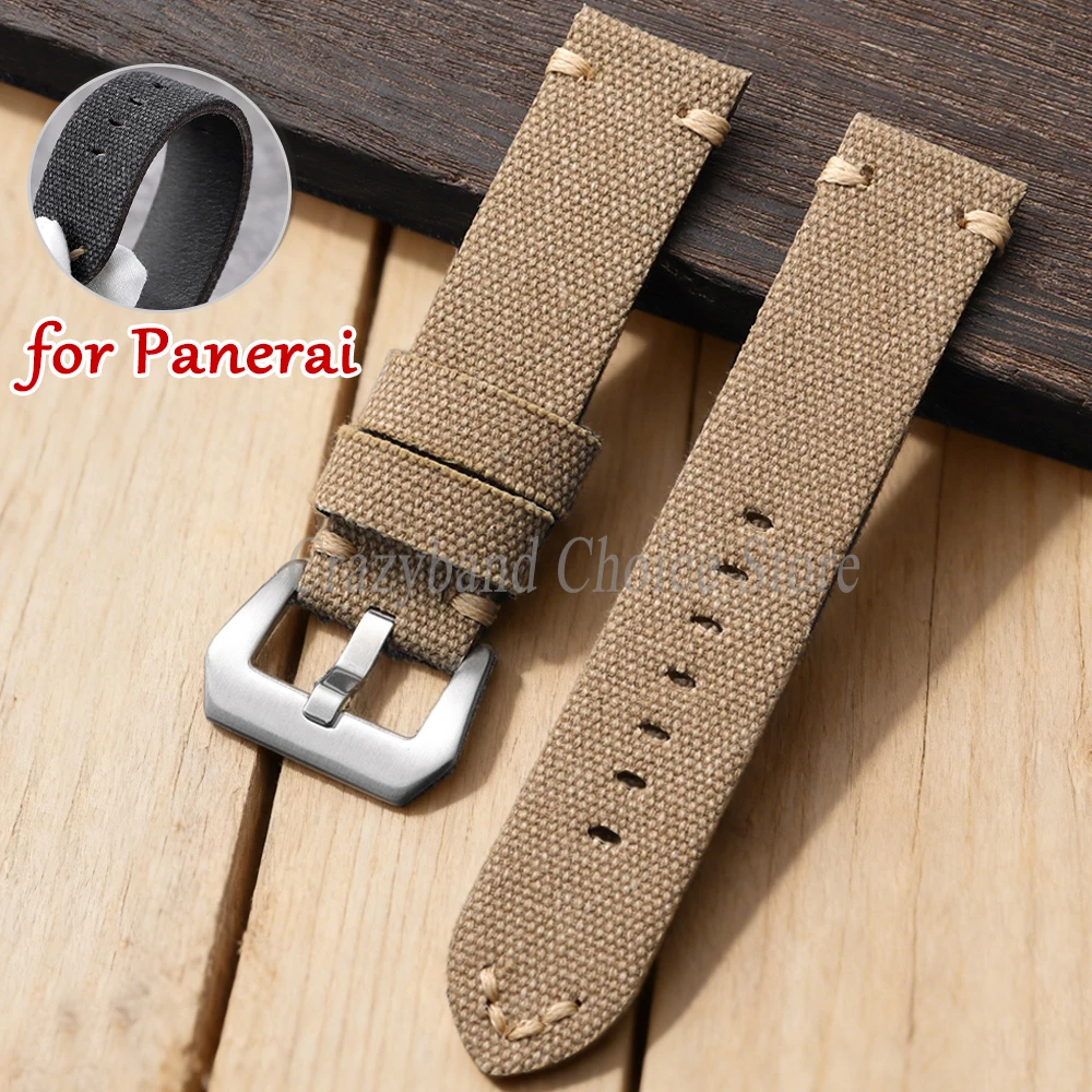 Nylon-Leder-Uhrenarmband, 24 mm, 22 mm, für Panerai-Band, Schwarz, Ersatz-Armband, Edelstahl-Schnalle, Zubehör, Universal-Bänder