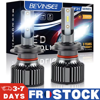 BEVINSEE H7 LED Headlight Bulb 9012 HIR2 LED Auto Lamp Bulb Mini Size 50W 6000LM Super Bright Car Light Turbofan 6000K 12V