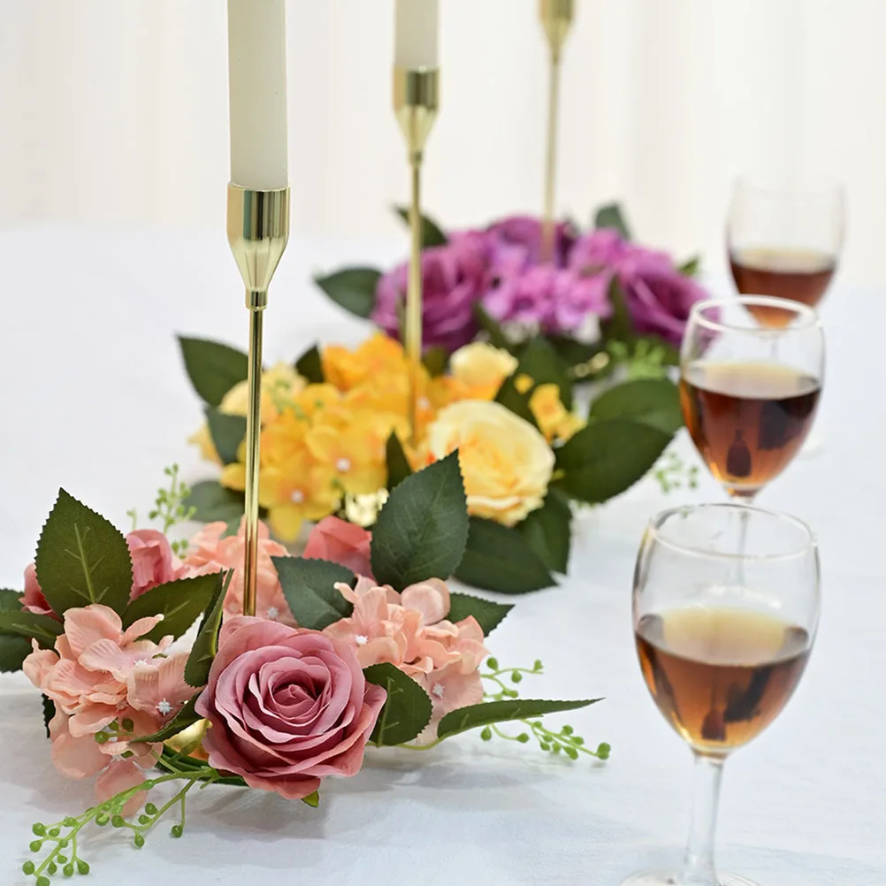 

5pcs Simulated Rose Rings Floral Wreath Wedding Birthday Table Centerpiece Pillar Garland Spring Winter